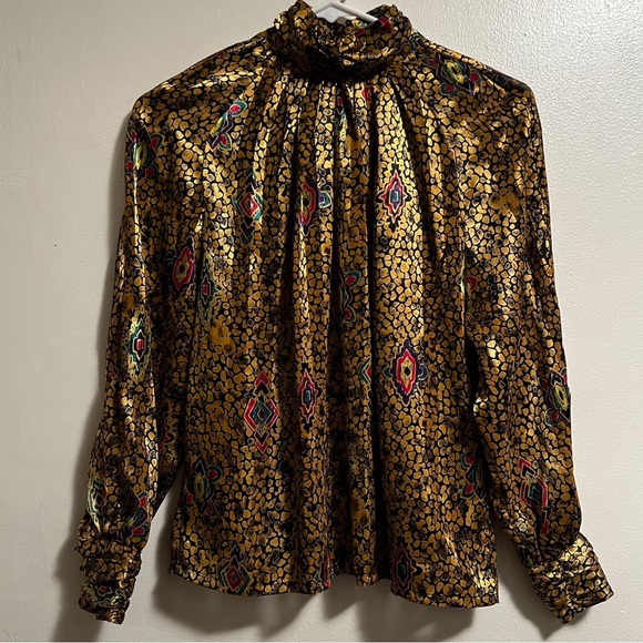 Vintage Nicole Blakes Petites Gold Turtle Neck Blouse - Picture 3 of 16